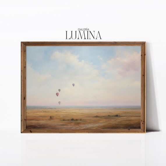 Hot Air Balloons In Cloudy Sky Vintage Art Print