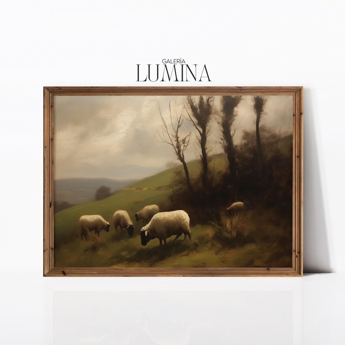 Sheep In Rolling Countryside, Vintage Farmhouse Art Print