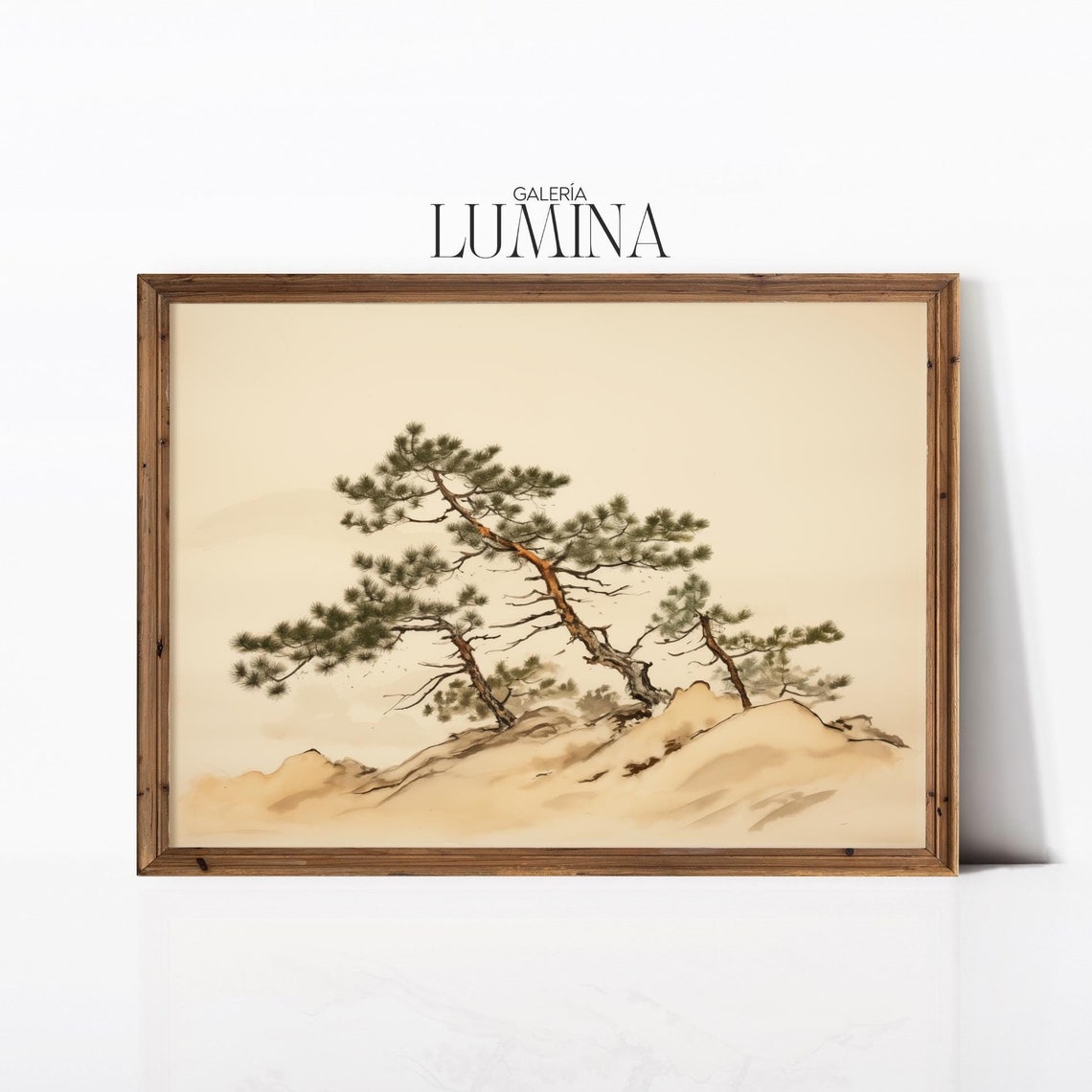 Pine Trees Watercolor Drawing Traditional Japanese Painting Antique Minimalist Pine Tree Painting Art Frame Tv Art 583
