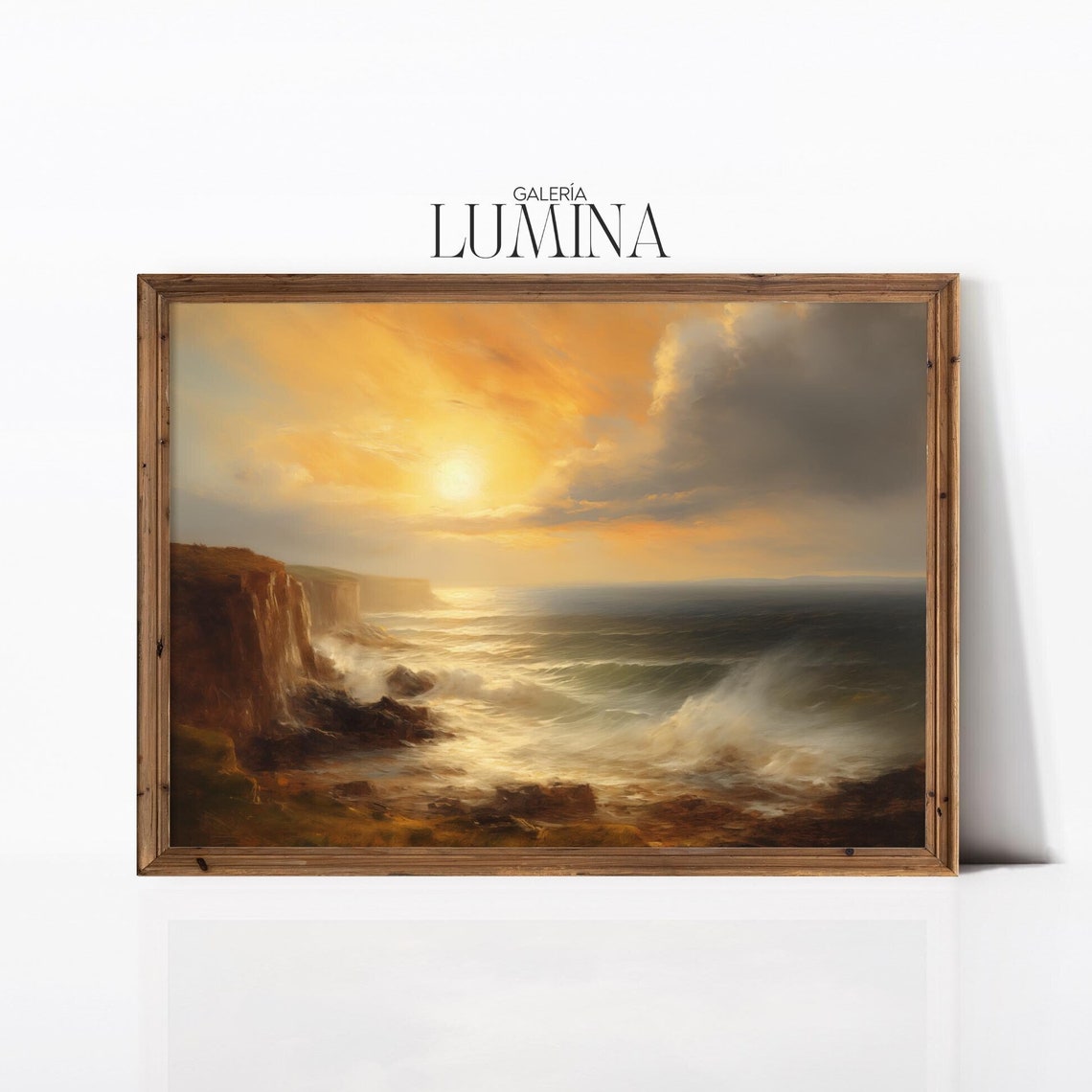 Dramatic Coastal Sunrise Over Rocky Ocean Cliffs Seascape Poster