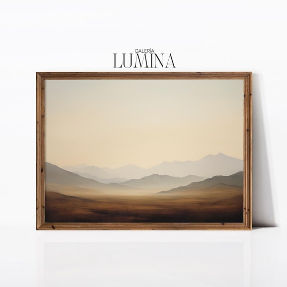 Muted Mountain Landscape Oil Painting Minimalist Serene Landscape Print Neutral Vintage Rustic Decor Art Frame Tv Art 615