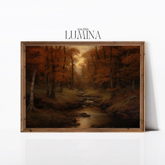 Autumn Forest Oil Painting Rustic Fall Forest Landscape Painting Moody Country Landscape Oil Painting Art Frame Tv Art 554