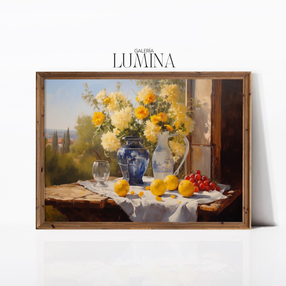 Italian Kitchen Still Life Lemons Chrysanthemums Window Garden Poster