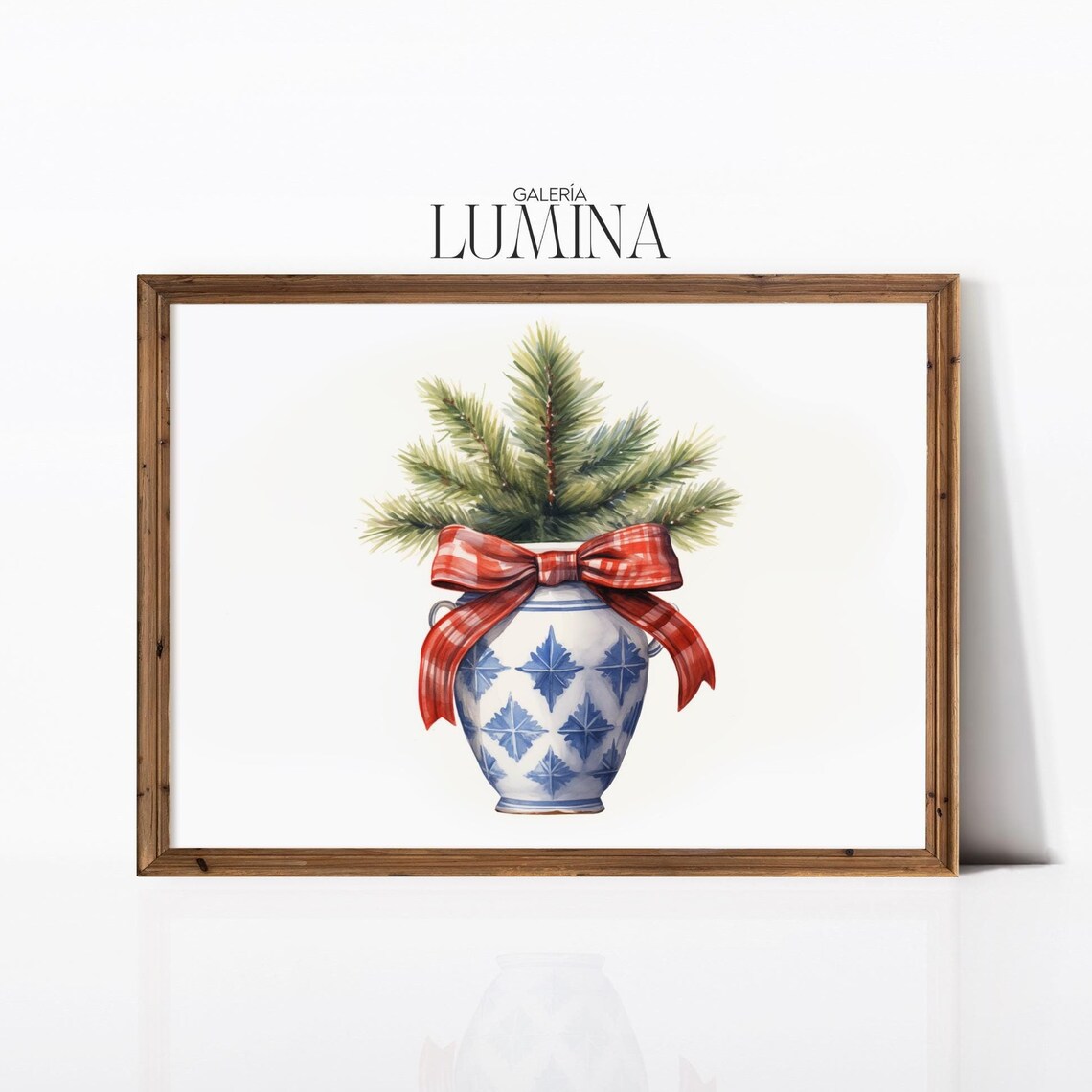Christmas Pine Sprigs In Chinoiserie Jar With Red Tartan Bow Poster - Image 3