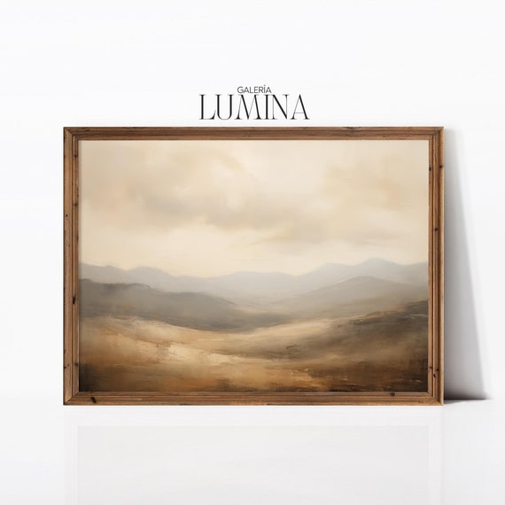 Muted Mountain Landscape Oil Painting Minimalist Abstract Landscape Print Neutral Vintage Rustic Art Art Frame Tv Art 605