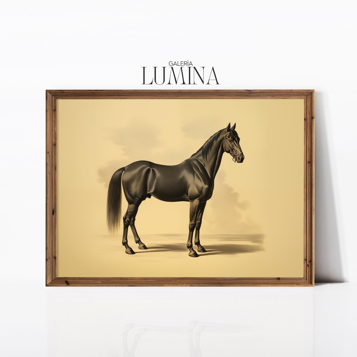 Black Stallion Standing Portrait in Sepia Horse Artwork Poster