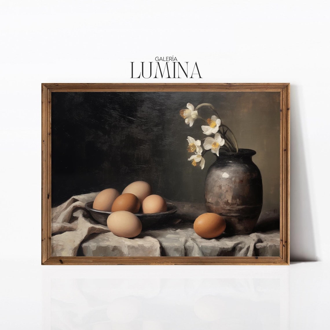 Moody Eggs Still Life Oil Painting Vintage French Still Life Painting Rustic Dark Kitchen Wall Art Art Frame Tv Art 787