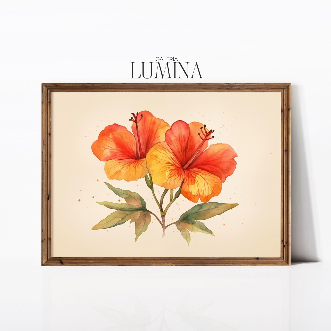 Orange Hibiscus Watercolor Tropical Flower Blossoms Art Poster