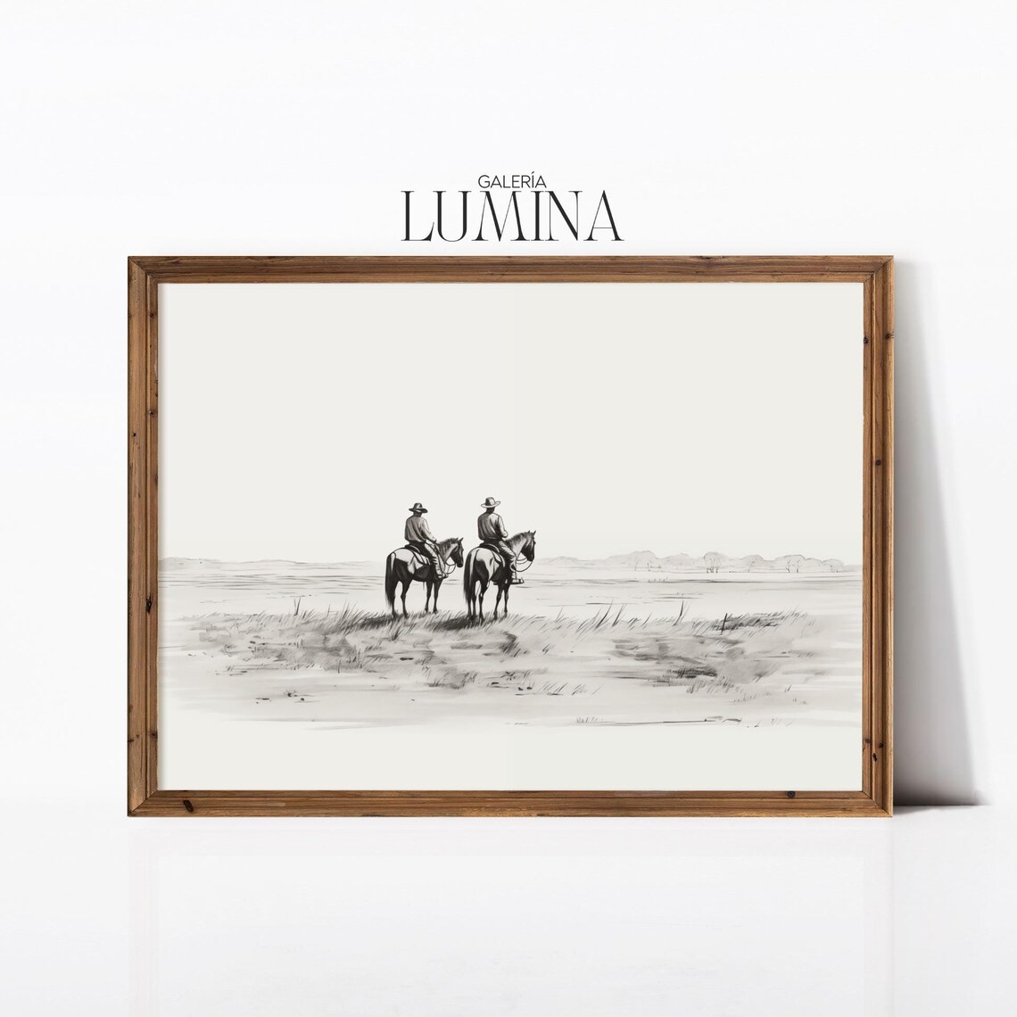 Western Cowboys On Horses, Vintage Horse Sketch Art Print