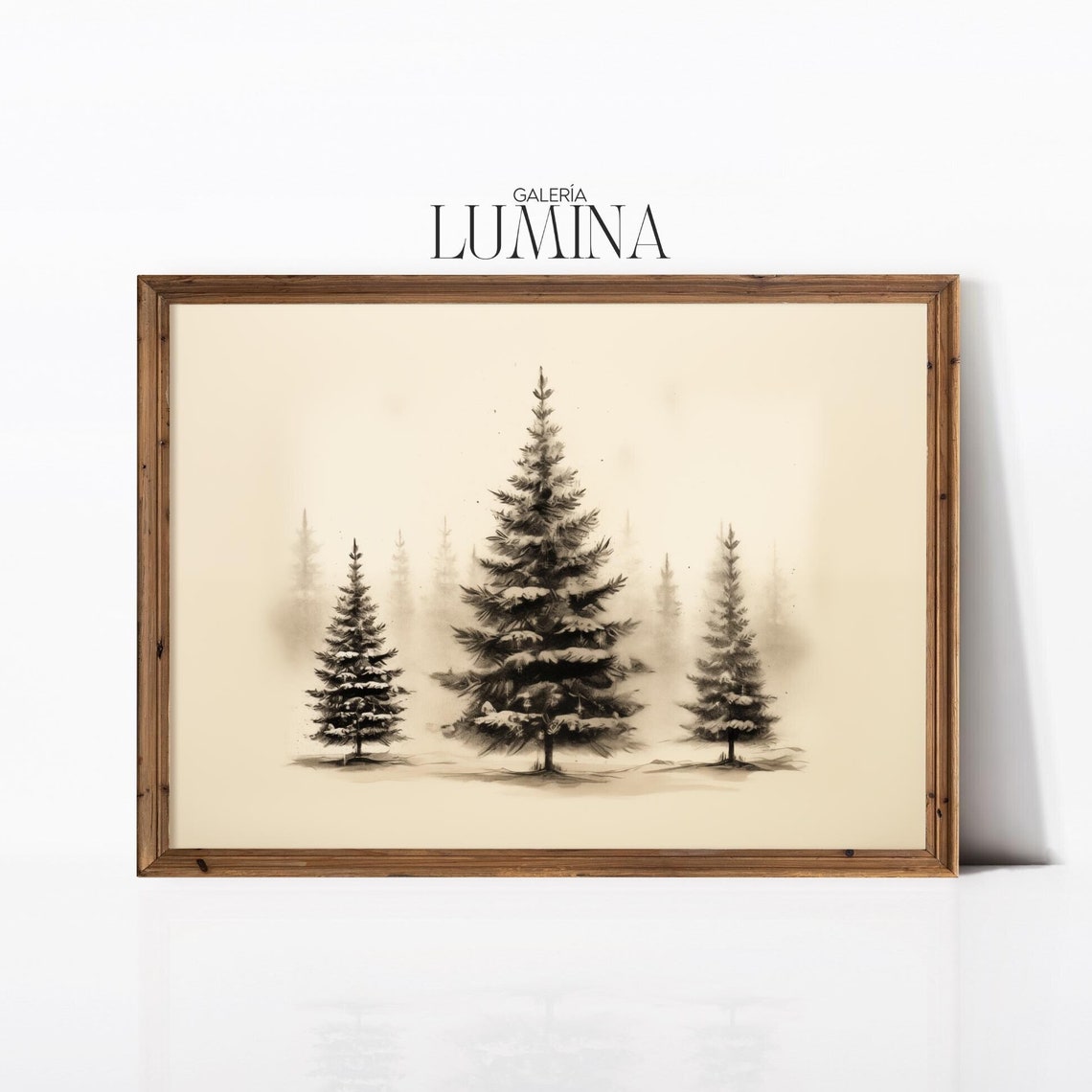 Three Snow Covered Christmas Trees in Ink Sketch Winter Poster