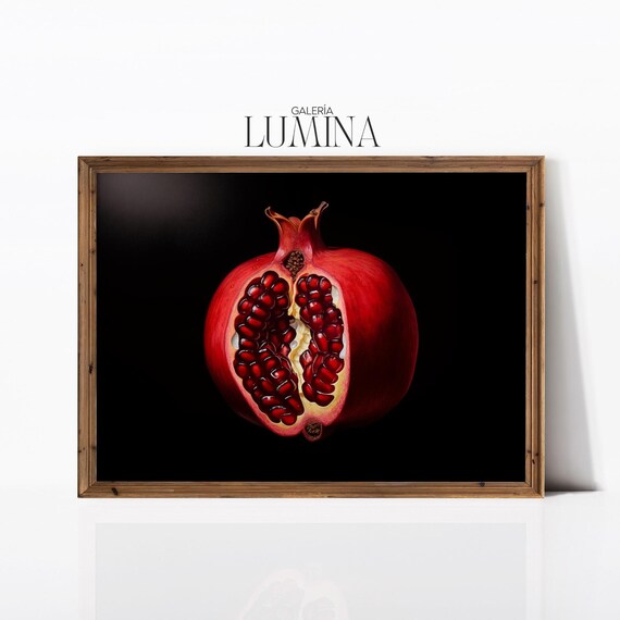 Pomegranate Painting Fruit Still Life Painting Minimalist Pomegranate Fruit Black Background Print Art Frame Tv Art 750