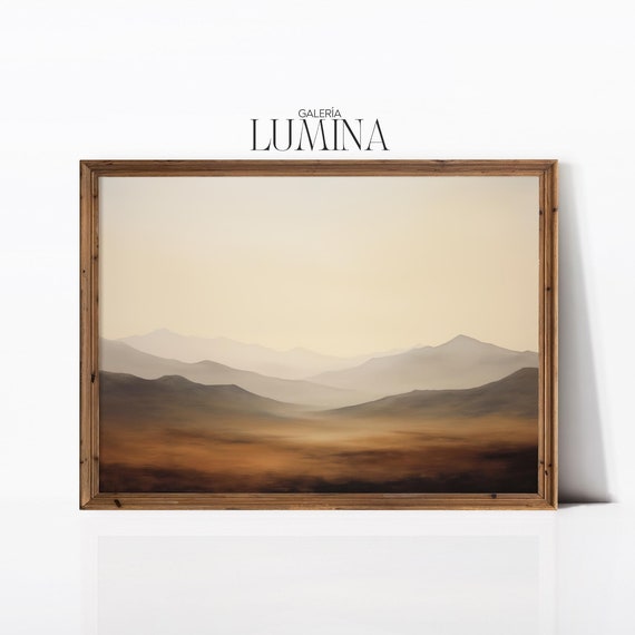 Muted Mountain Landscape Oil Painting Minimalist Serene Landscape Print Neutral Vintage Rustic Decor Art Frame Tv Art 603