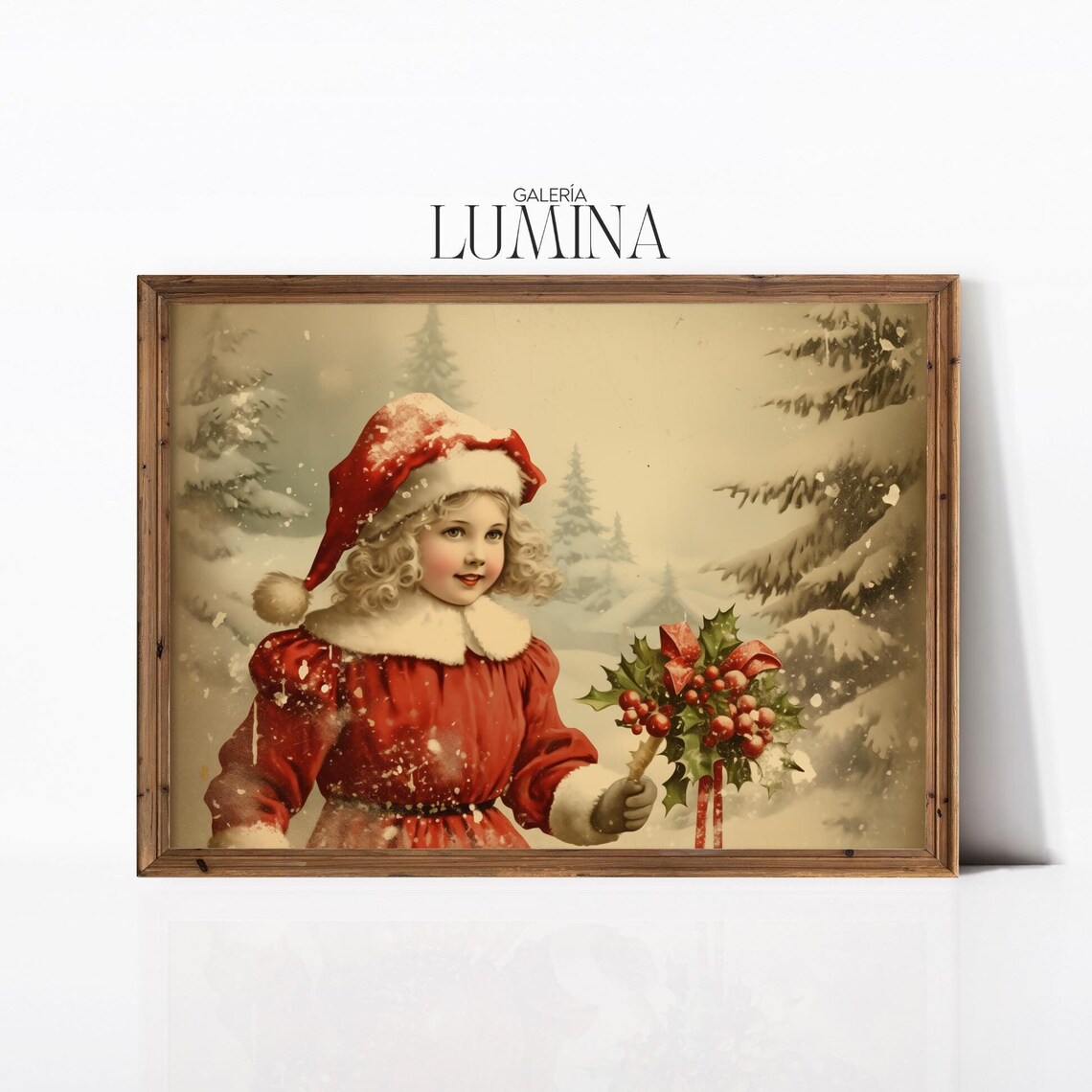 Vintage Christmas Little Girl Portrait Art Print