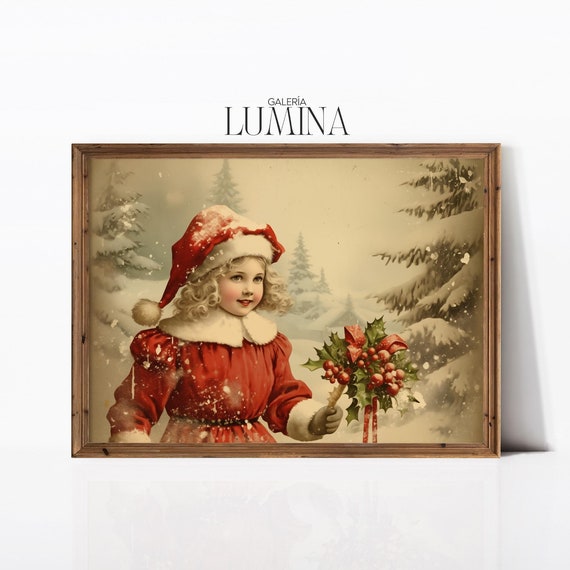 Vintage Christmas Little Girl Portrait Art Print