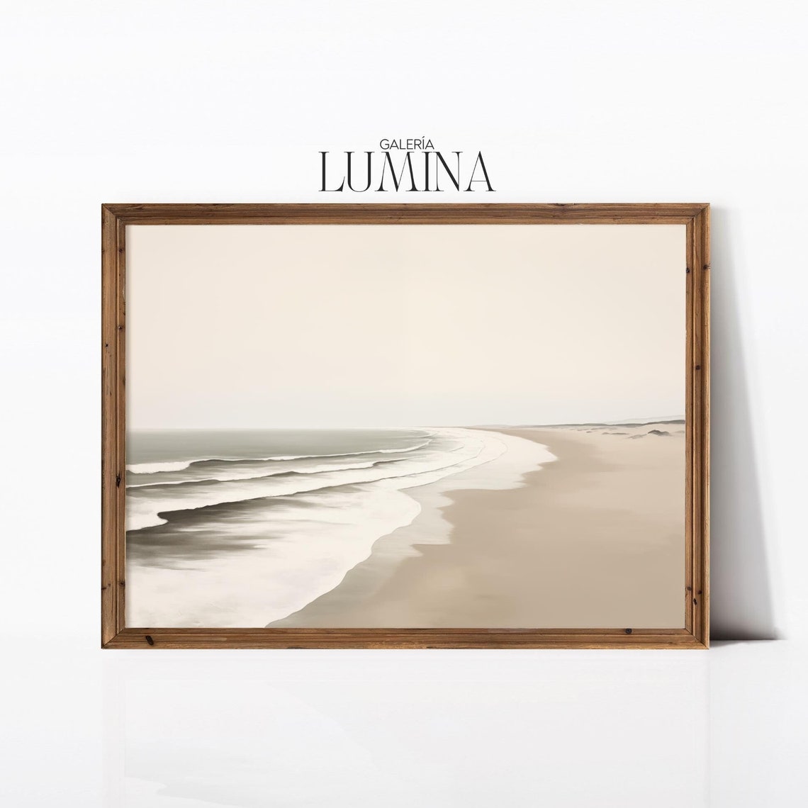 Minimalist Neutral Beach Waves on Curved Shoreline Art Poster
