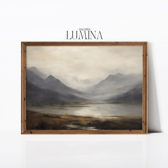 Scottish Highlands Original Oil Painting Foggy Valley Landscape Painting Antique Mountain Scenery Art Art Frame Tv Art 472