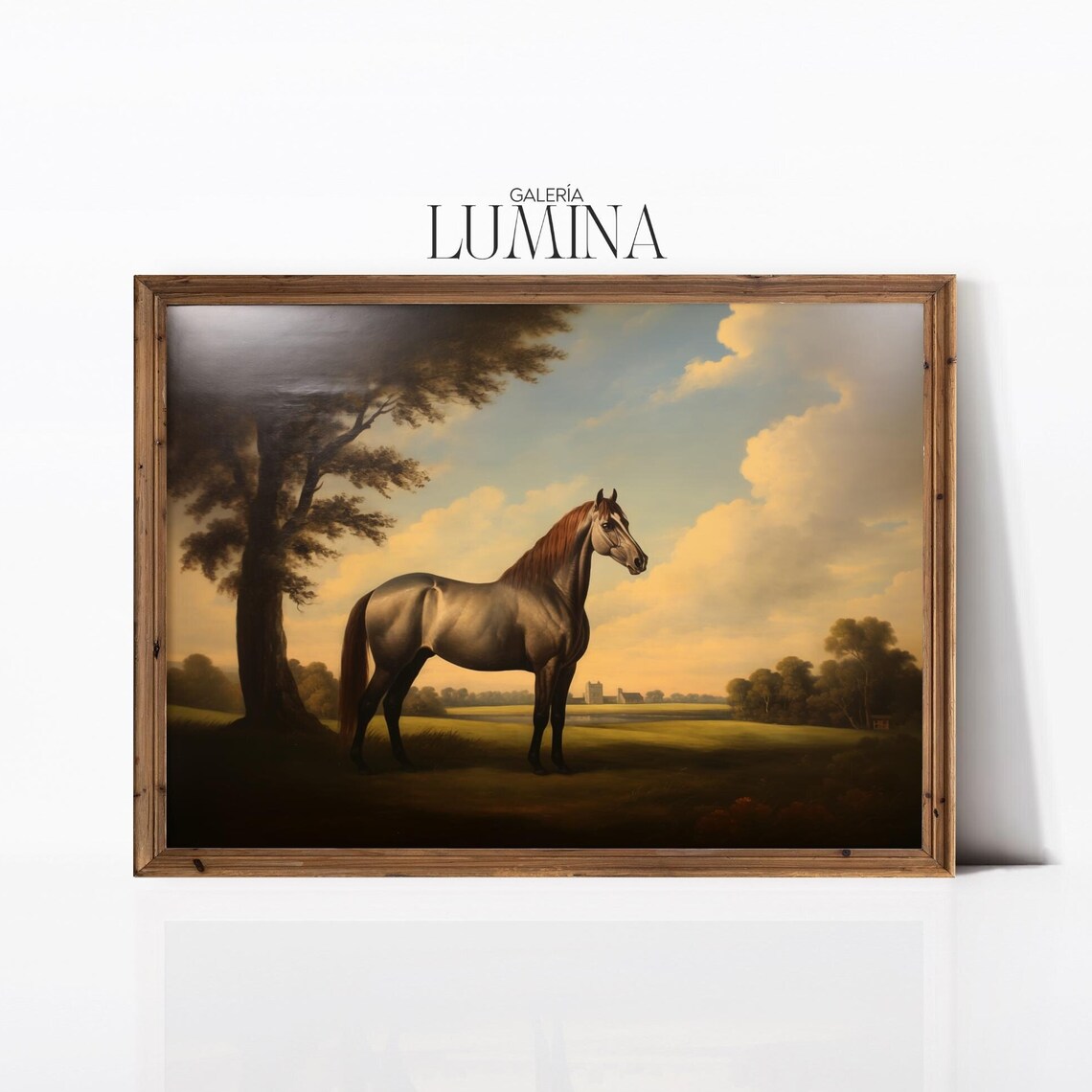 Noble Dark Horse In Sunset Field Classical Equine Oil Painting Poster