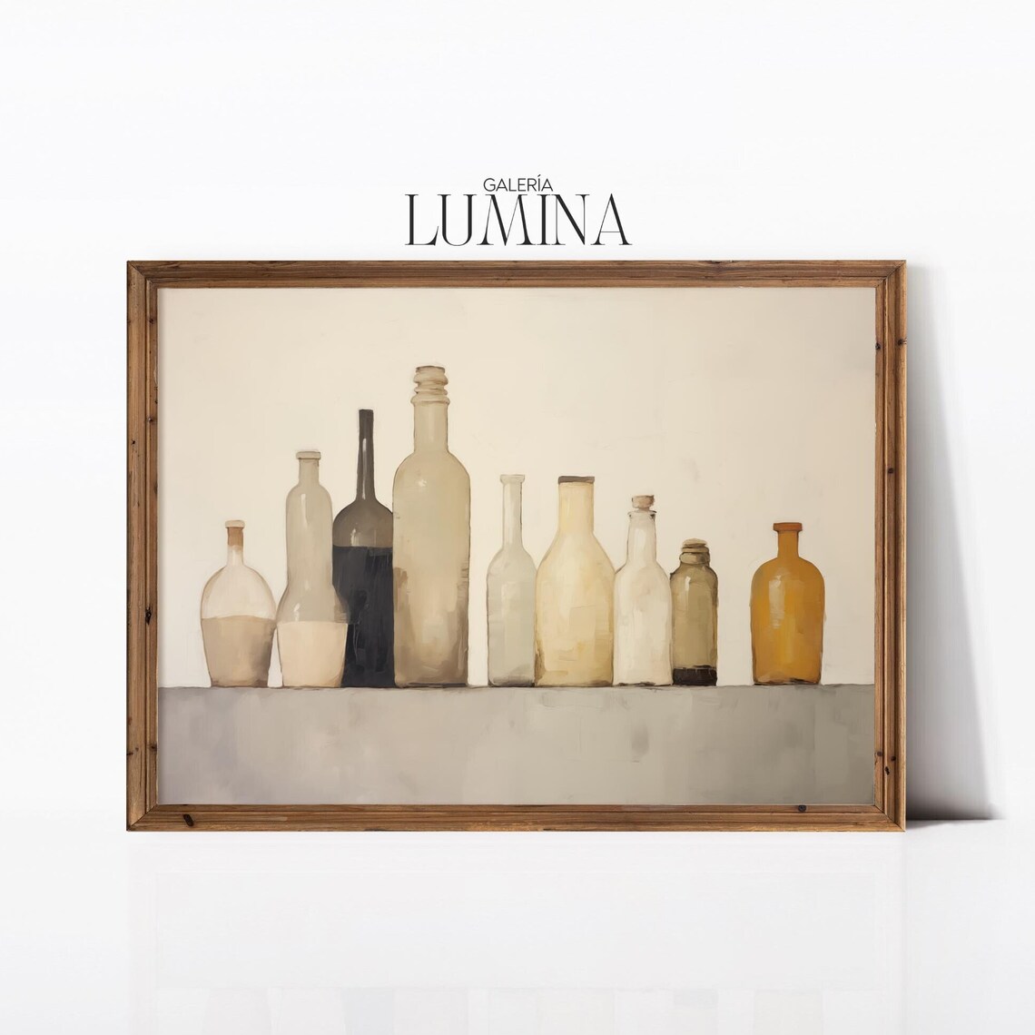 Row of Vintage Bottles Minimalist Neutral Still Life Art Poster