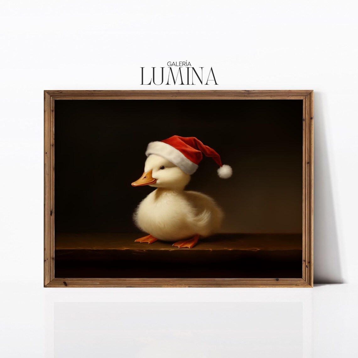 Little White Duck in Santa Hat, Christmas Nursery Art Print