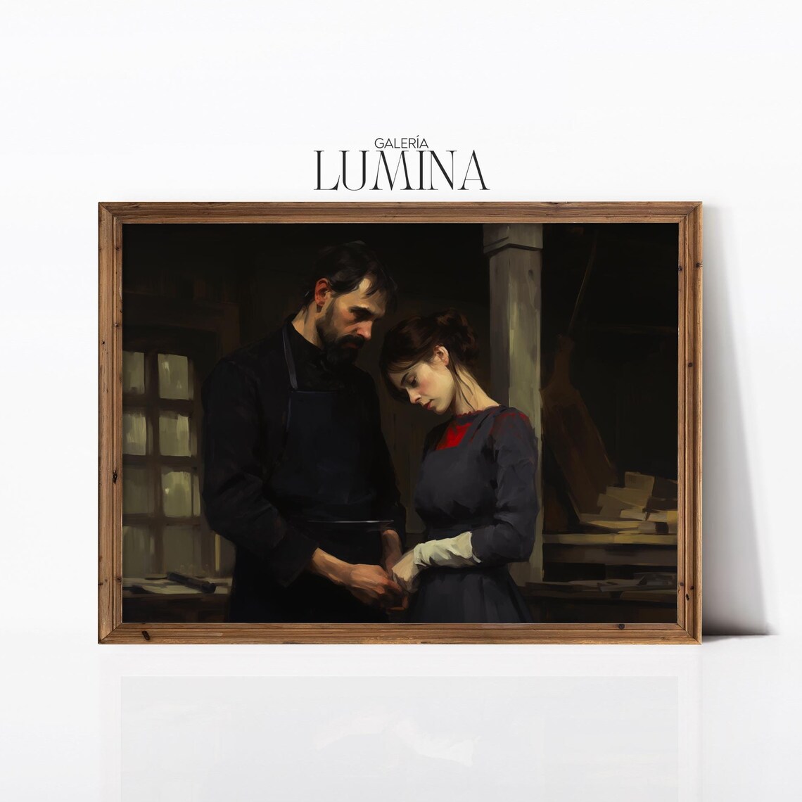 Romantic Couple Craftsman And Woman Dark Figurative Painting Poster