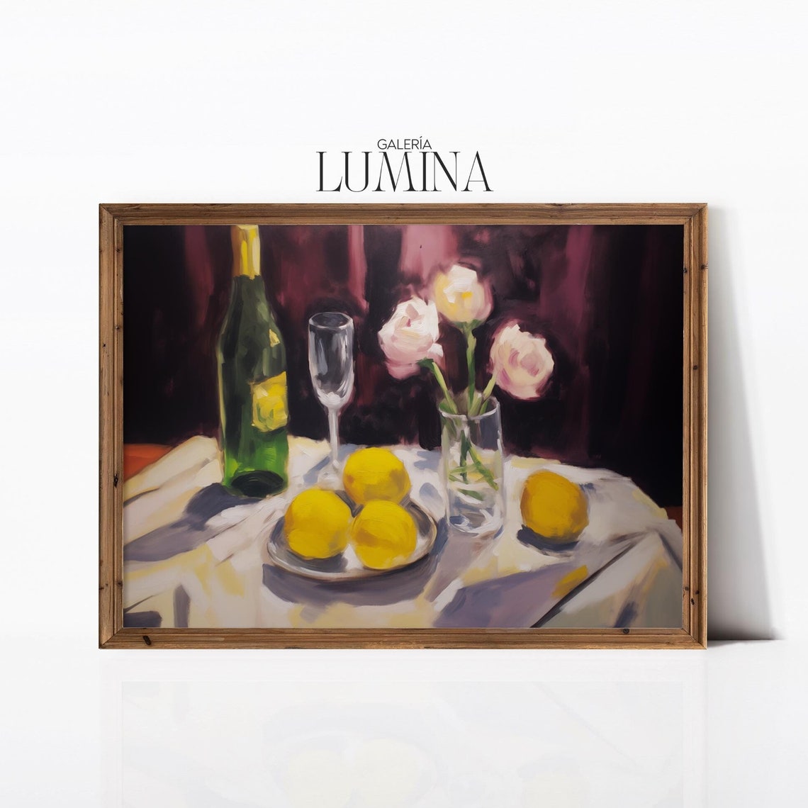 Lemons and Wine Bottle Impressionist Still Life Kitchen Poster
