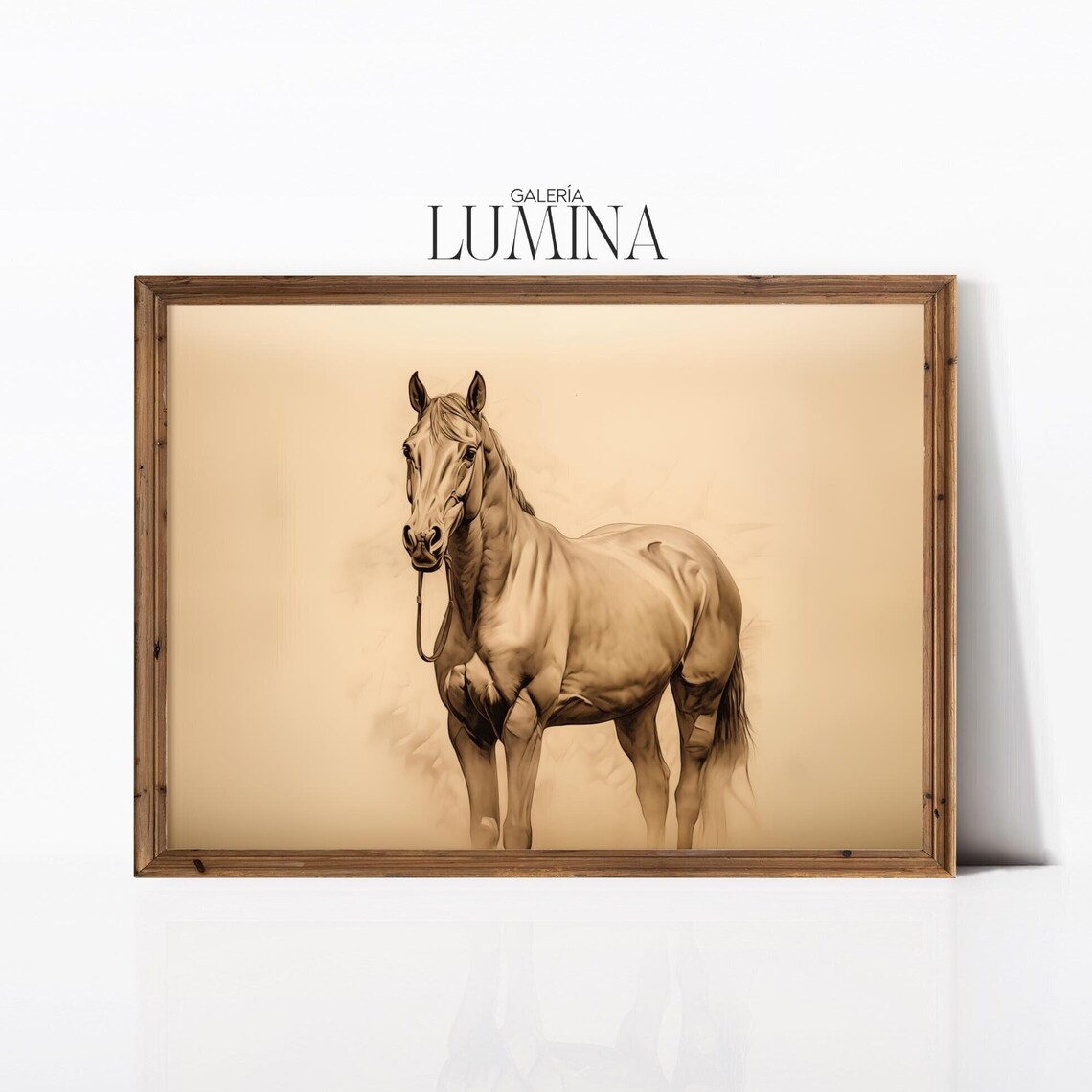 Noble Brown Horse Detailed Pencil Sketch Rustic Animal Art Poster