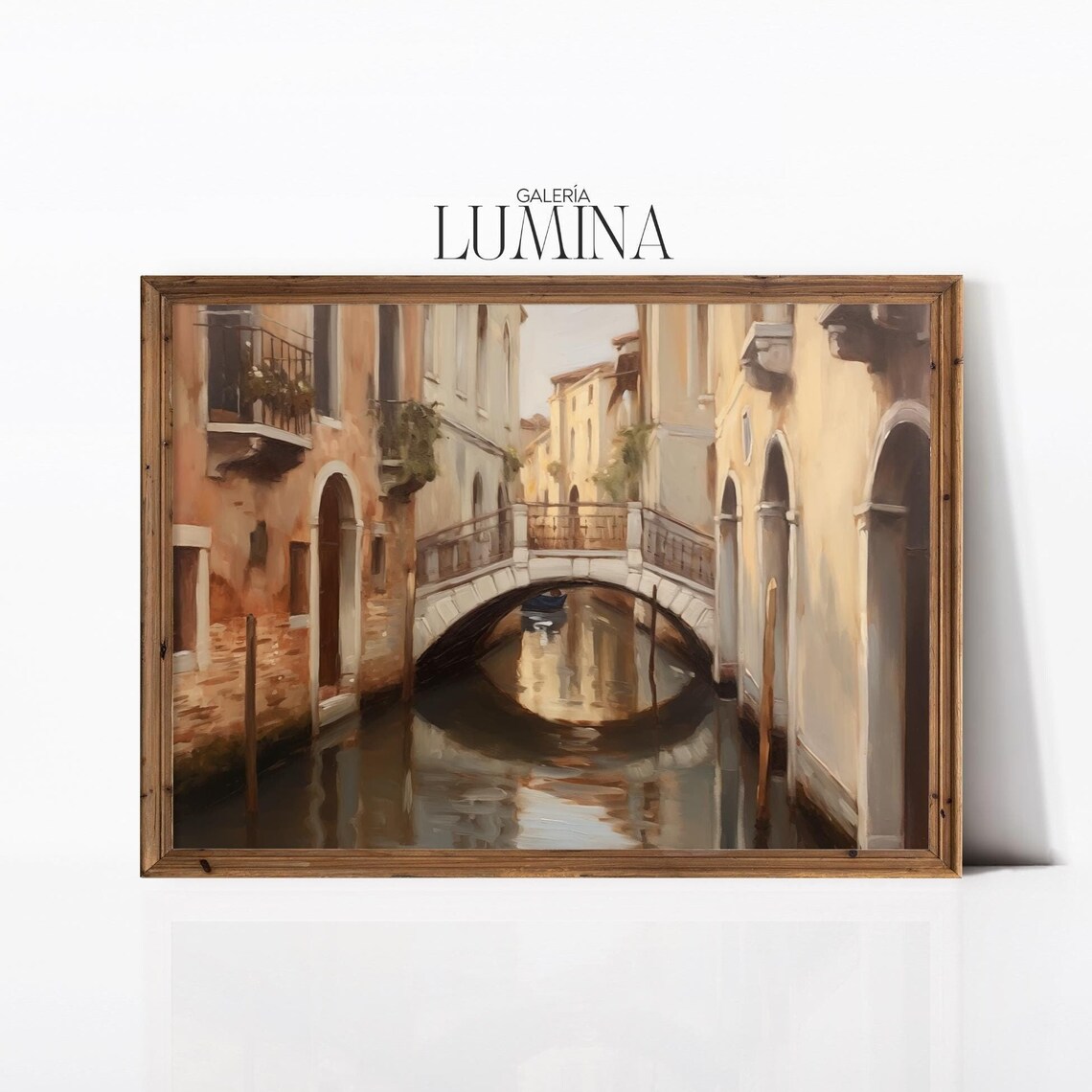 Venetian Canal With Stone Bridge Gondola Oil Painting Poster