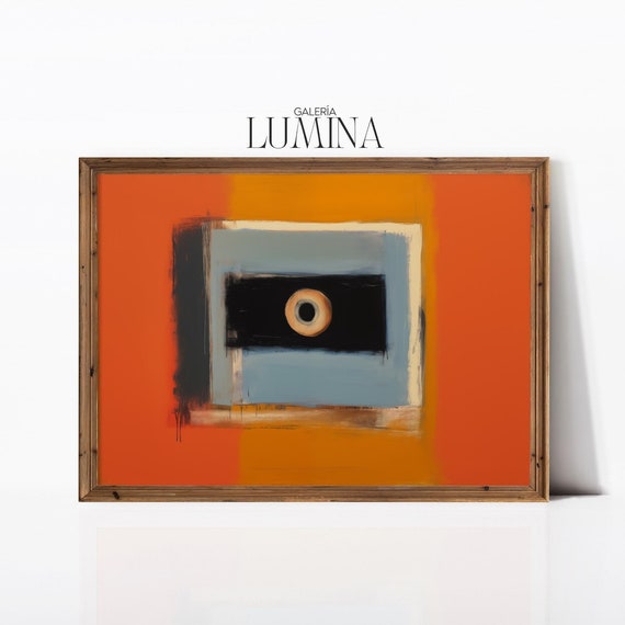 Mid Century Abstract Eye Painting Contemporary Square Shape Painting Modern Blue Orange Bold Wall Art Art Frame Tv Art 808