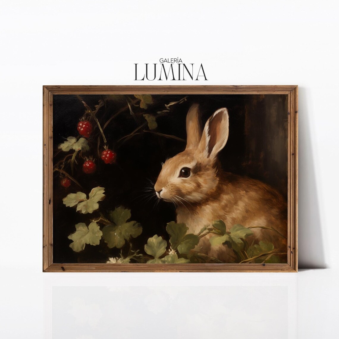 Cute Brown Bunny Oil Painting, Rustic Nursery Art Print