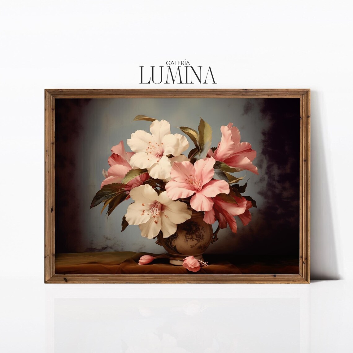 Pink and White Azaleas Vase Vintage Floral Still Life Poster