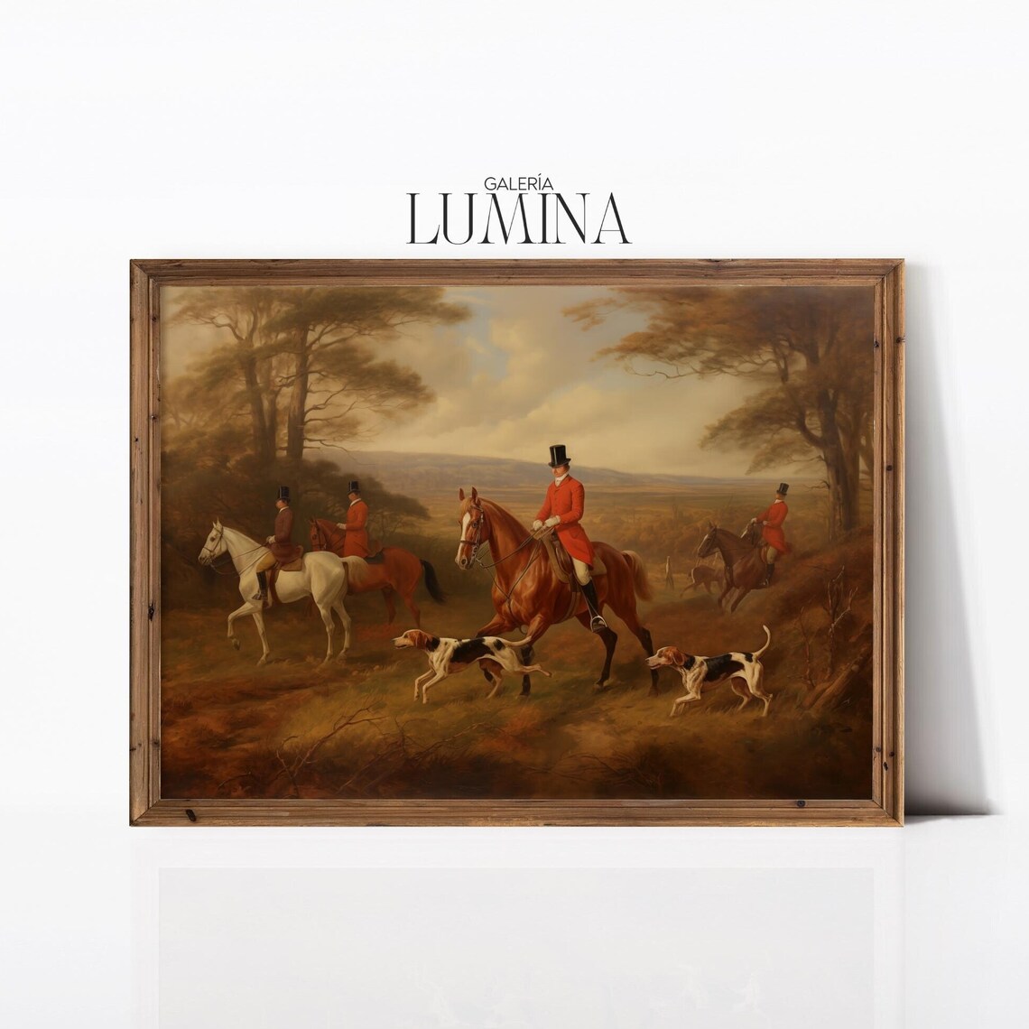 Antique Fox Hunt Equestrian Painting, Victorian Landscape