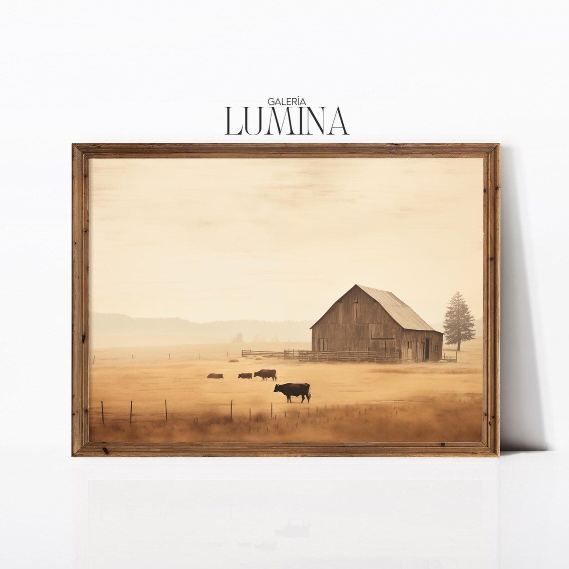 Vintage Rural Farm Oil Painting Minimalist Barn Painting Rustic Country Landscape Painting Cows Print Art Frame Tv Art 636