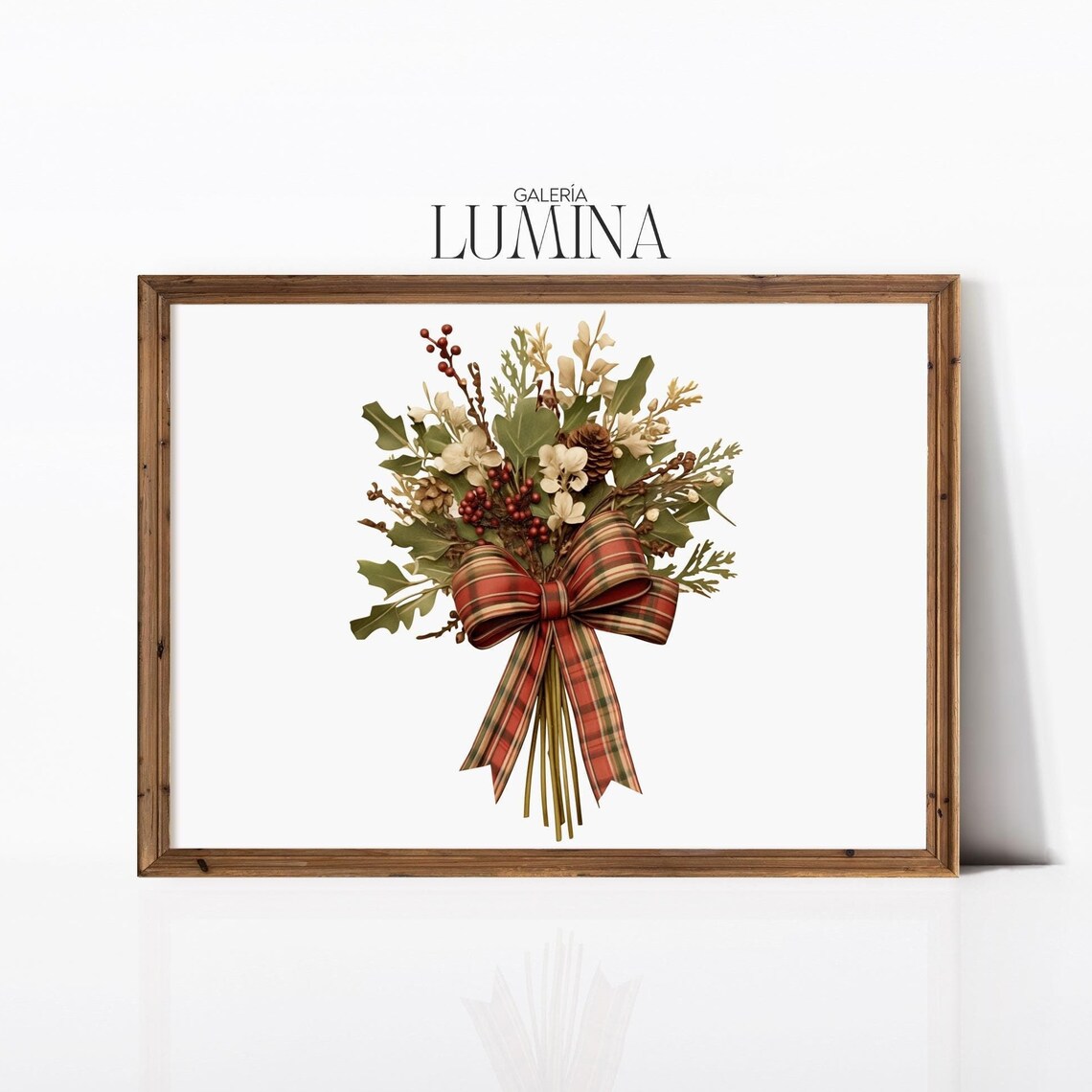 Rustic Christmas Bouquet With Plaid Bow Holiday Floral Art Poster
