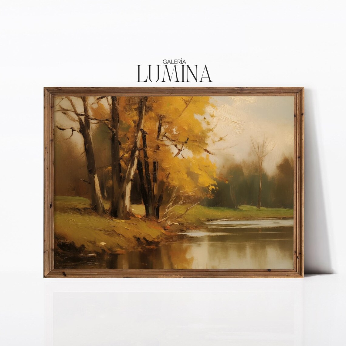 Golden Autumn Trees by the River Vintage Fall Landscape Poster