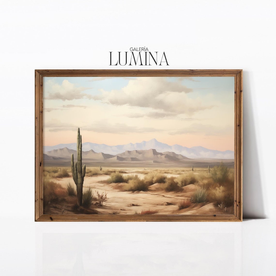 Solitary Saguaro Cactus Desert Mountains Pastel Sunset Poster