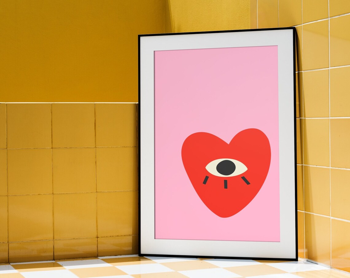 Red Heart Evil Eye Pink Modern Minimalist Love Graphic Wall Art