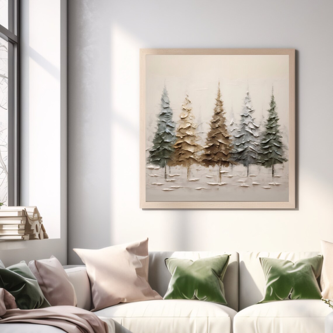 Primitive Christmas Trees Art Print, Rustic Holiday Decor - Image 2