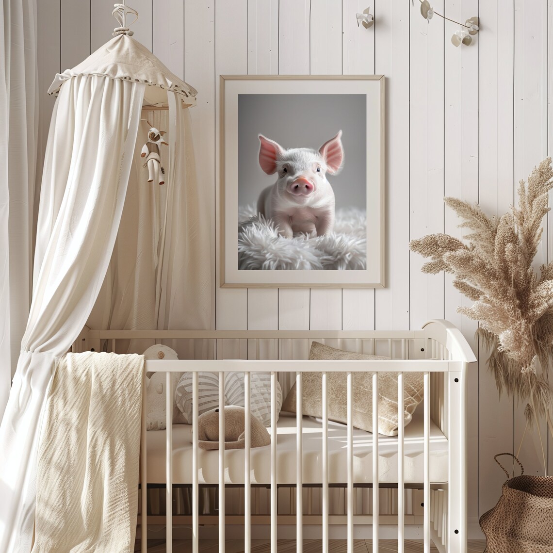 Cute Piglet Nursery Art Soft Neutral Farm Animal Wall Poster For Kids - Image 2