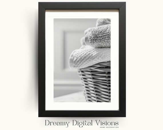 Laundry Room Decor, Stacked Towels Basket Art Print
