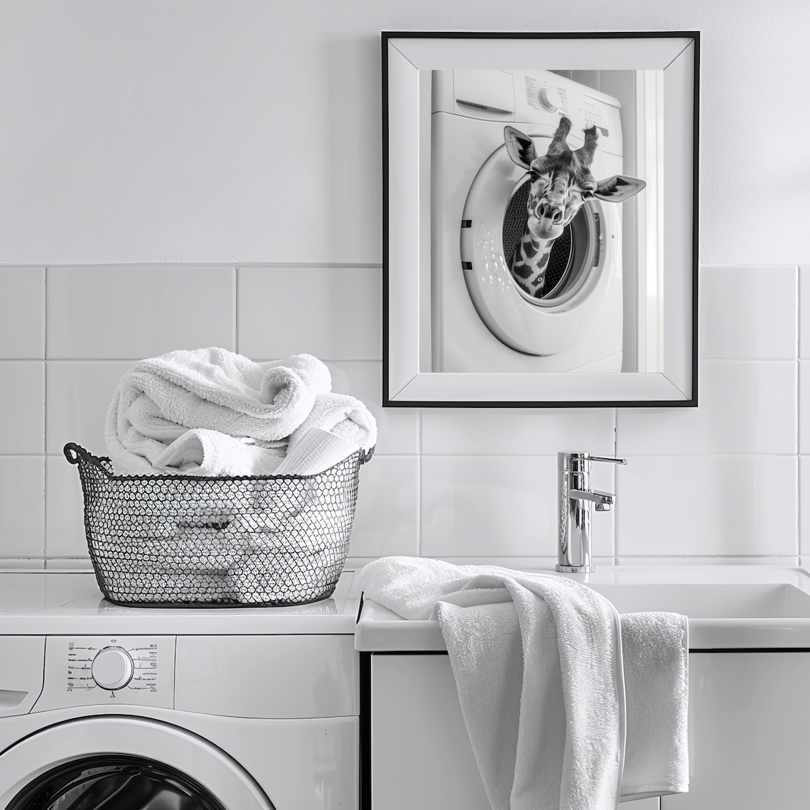 Cute Giraffe In Washing Machine Laundry Room Poster - Image 2