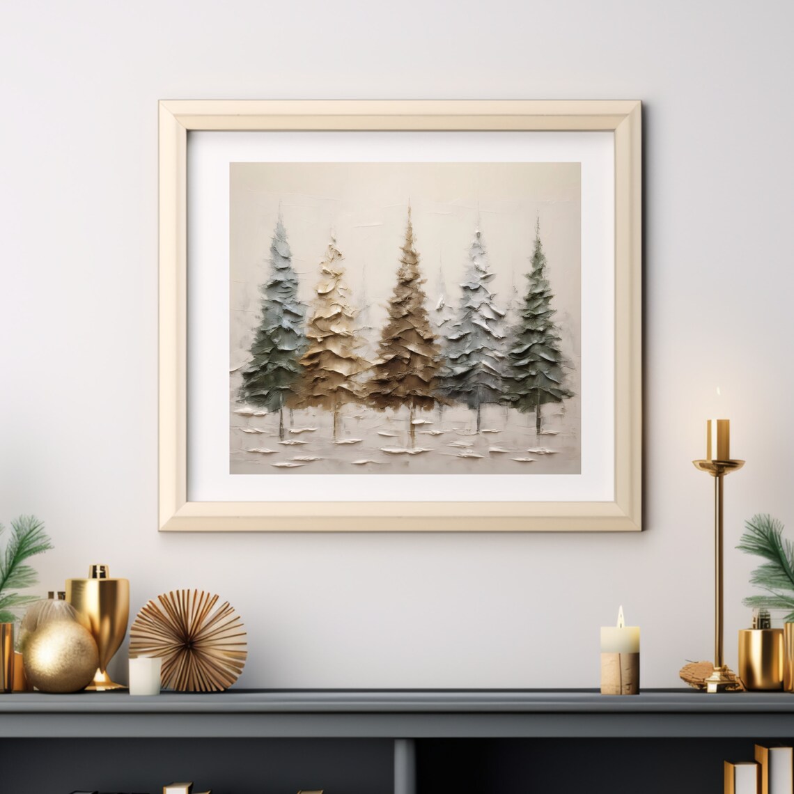 Primitive Christmas Trees Art Print, Rustic Holiday Decor - Image 3