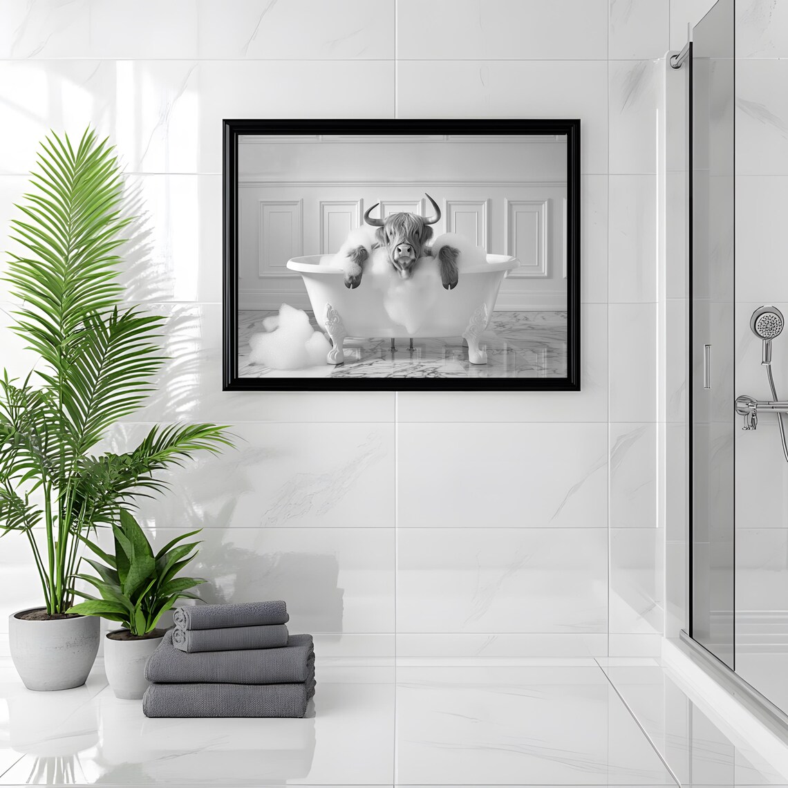 Highland Cow Taking a Bath, Rustic Bathroom Art Print - Image 3
