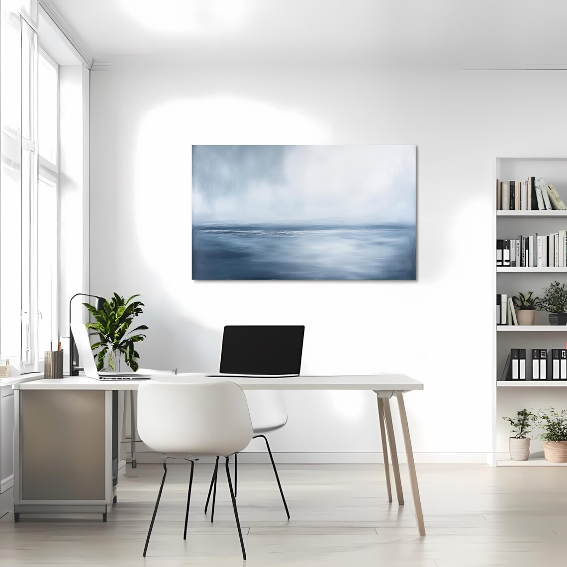 Abstract Blue Seascape Poster Calming Coastal Ocean Wave Neutral Beach Home Decor - Image 3