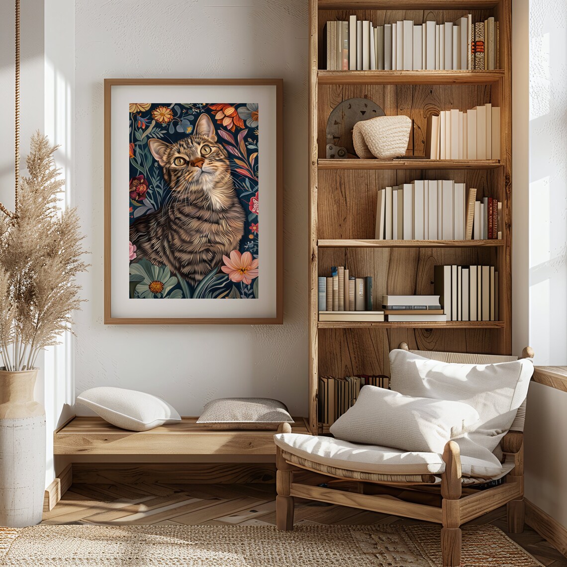 Tabby Cat William Morris Style Floral Poster - Image 2