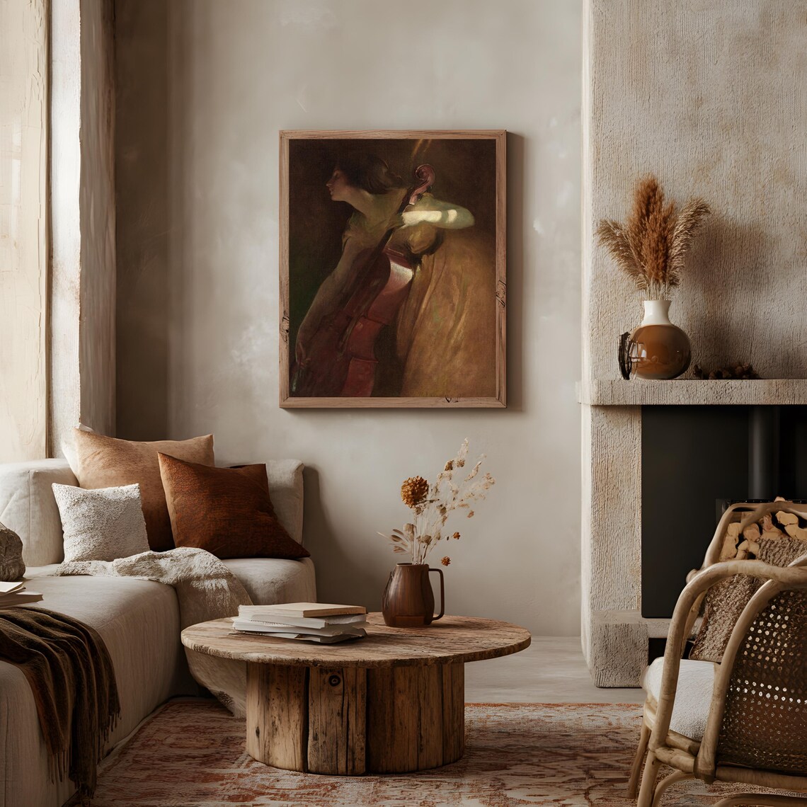 Woman Playing Cello Dark Romantic Vintage Oil Painting Poster - Image 2