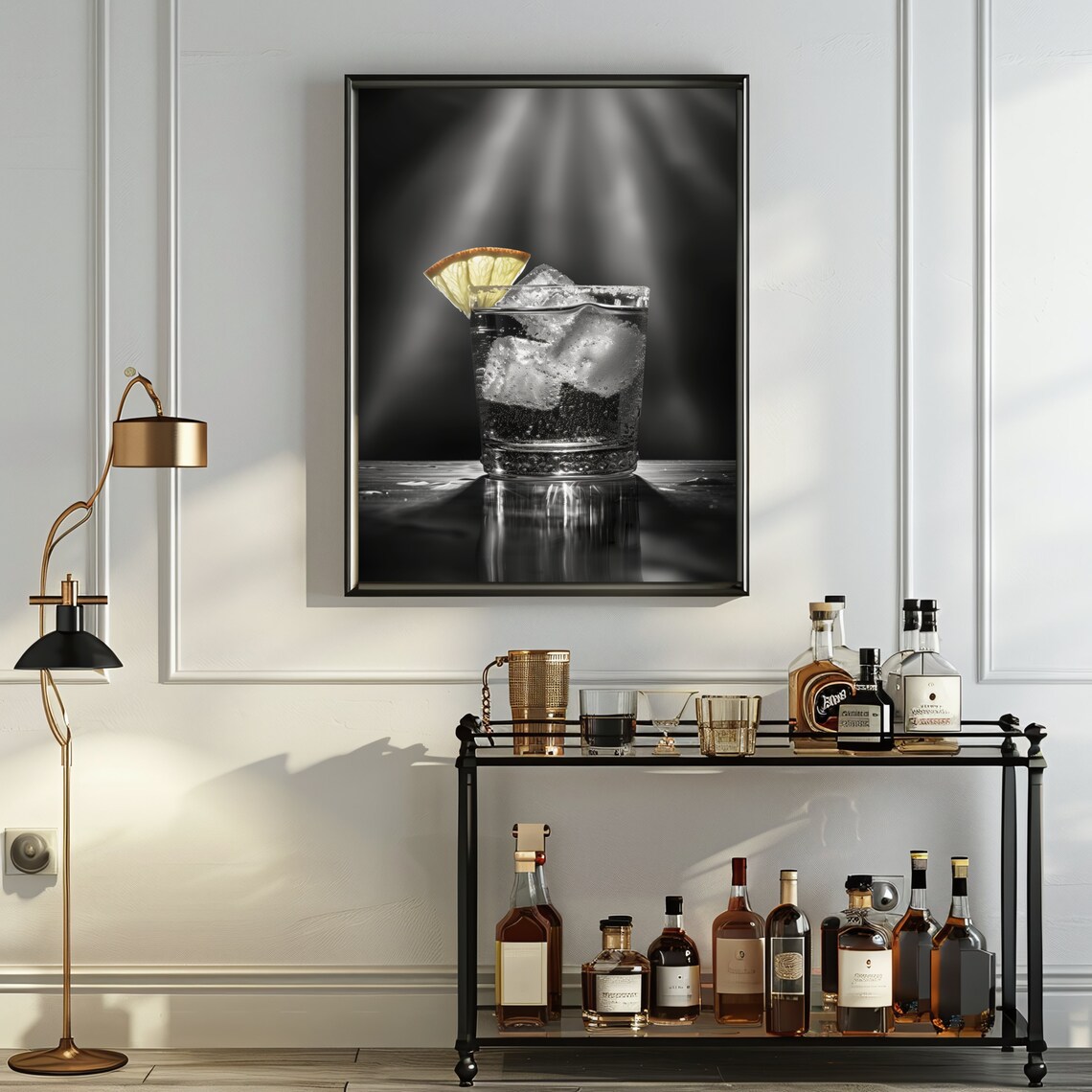Old Fashioned Cocktail Poster Black And White Bar Cart Photo Home Wall Decor - Image 2