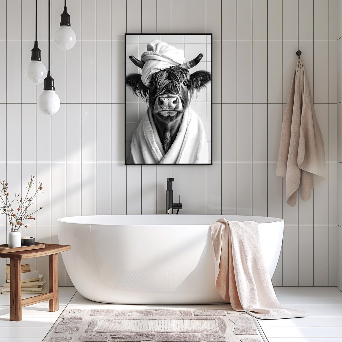 Highland Cow in Towel Turban and Bathrobe Funny Bathroom Poster - Image 2