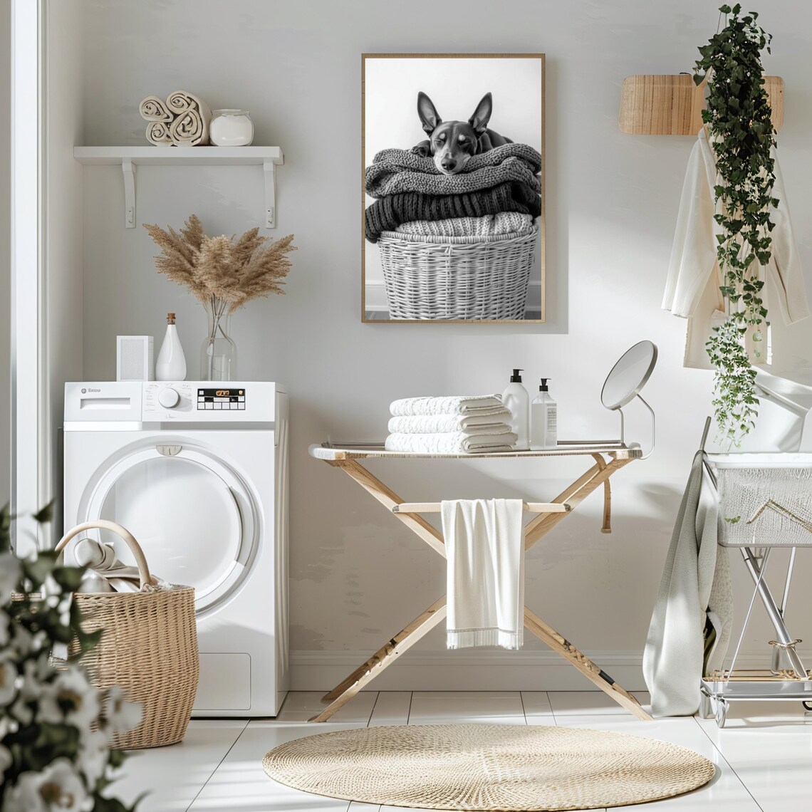 Sleeping Puppy on Knit Blankets in Wicker Basket Cozy Photo Poster - Image 2