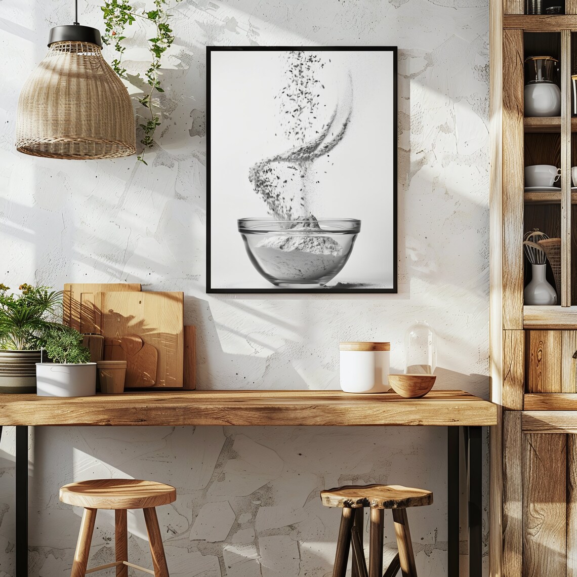 Bowl of Flour Kitchen Wall Art Print, Black And White - Image 2