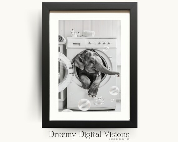 Elephant In Washing Machine Laundry Room Art Print